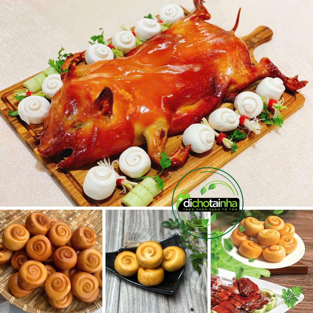 bánh bao ăn heo quay, bánh bao hoa hồng, bánh bao ăn kèm heo quay bánh bao với thịt heo quay, bánh bao ăn chung với thịt heo quay, bánh bao ăn với heo quay,
